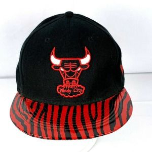 New Era Windy City Chicago Bulls Red Black Hat Strapback Hardwood Classics Zebra